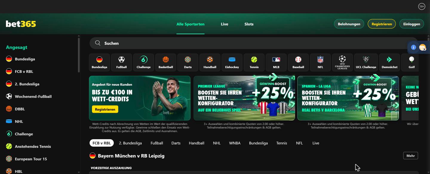 bet365.de Startseite: Neukundenangebot bis zu 100 Euro in Wett-Credits